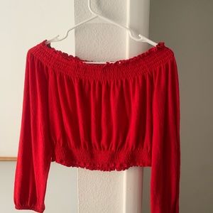 Long sleeve off the shoulder red top